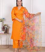 Yellow kurta pant with organza printed duptta