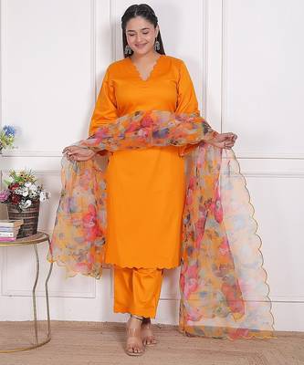 Yellow kurta pant with organza printed duptta 3
