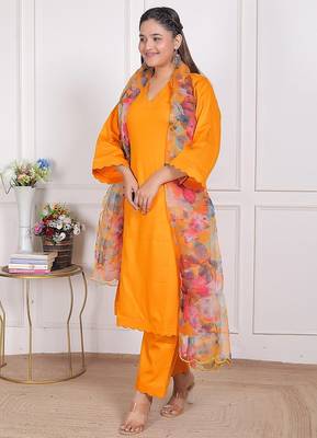 Yellow kurta pant with organza printed duptta 4