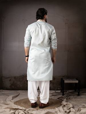 Ice blue color smart embroidered kurta for rich classy men's looks 2