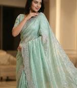 Sky Blue Color  Sequence embroidery work with Cut work border  Chiffon Silk Saree 