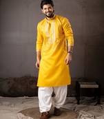 Yellow color smart embroidered kurta for rich classy men's looks