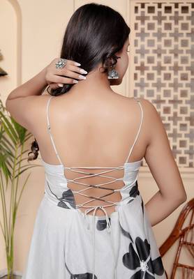 Gray organza printed  kurta pant with duptta 2