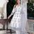 White block print anarkali kurta pant with duptta