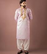 Baby pink color smart embroidered kurta for rich classy men's looks