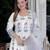 White block print anarkali kurta pant with duptta