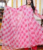 Rose pink organza anarkali kurta pant with duptta