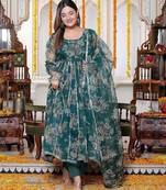 Green oraganza anarkali kurta pant with duptta