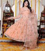 Peach organjza anarkali kurta pant with duptta
