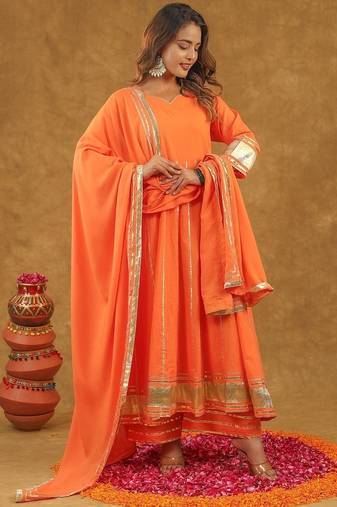 Orange kurta pant with duppta