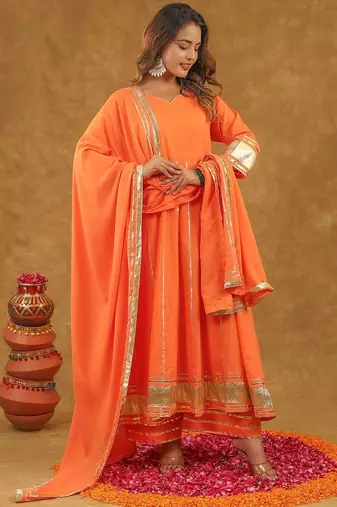 Orange kurta pant with duppta