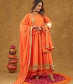 Orange kurta pant with duppta