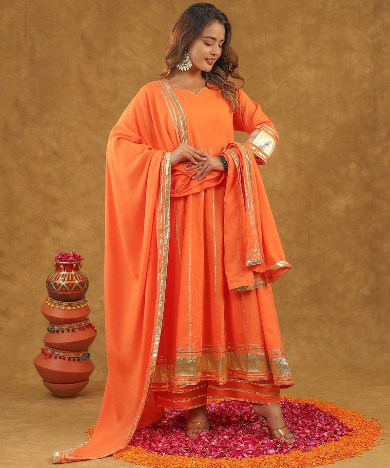 Orange kurta pant with duppta