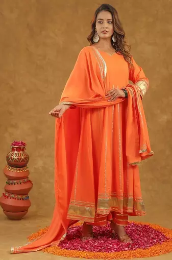 Orange kurta pant with duppta