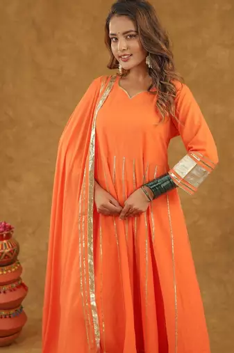 Orange kurta pant with duppta
