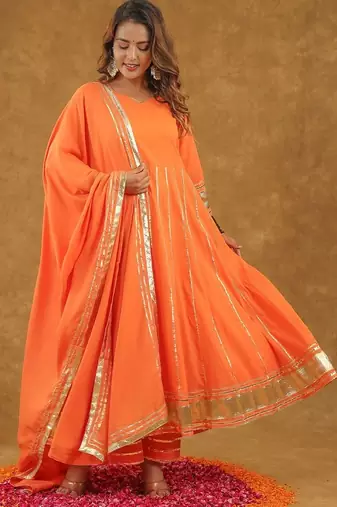 Orange kurta pant with duppta