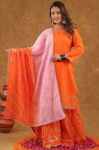 Orange pink gotta pati sharara set with duptta