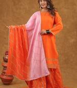 Orange pink gotta pati sharara set with duptta
