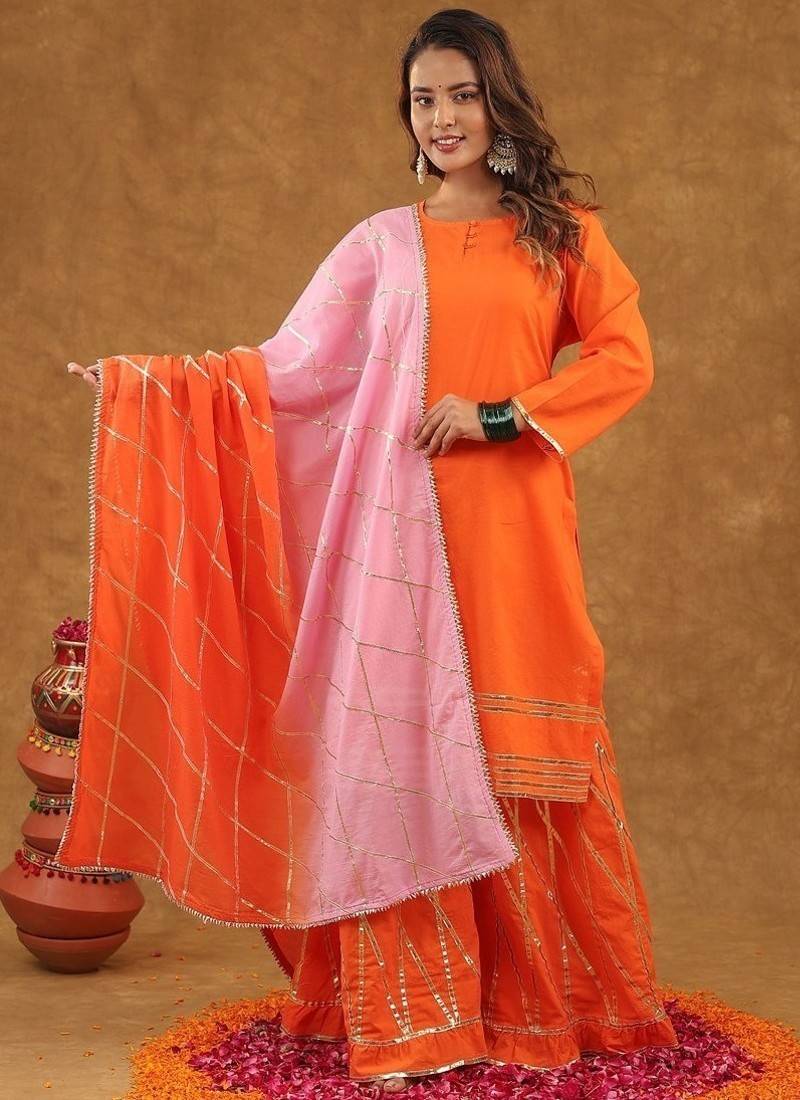 Orange pink gotta pati sharara set with duptta