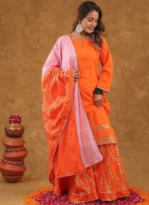 Orange pink gotta pati sharara set with duptta 2