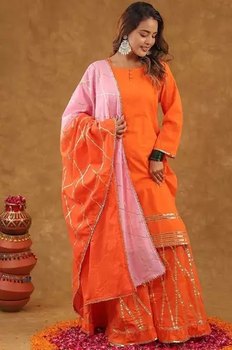 Orange pink gotta pati sharara set with duptta