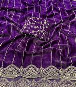 Violet Color  Sequence embroidery work with Cut work border  Chiffon Silk Saree 