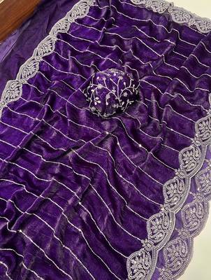 Violet Color  Sequence embroidery work with Cut work border  Chiffon art silk saree  2