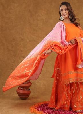 Orange pink gotta pati sharara set with duptta 3