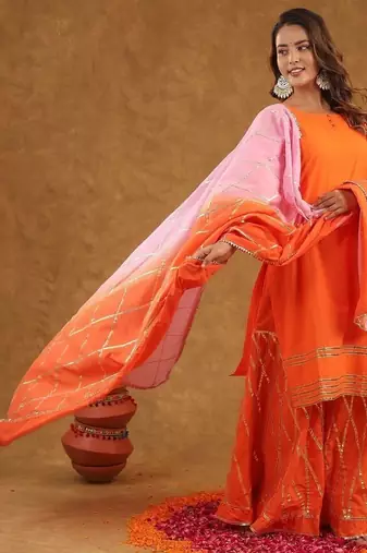 Orange pink gotta pati sharara set with duptta