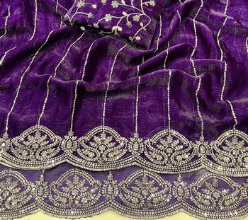 Violet Color  Sequence embroidery work with Cut work border  Chiffon art silk saree  3