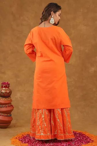 Orange pink gotta pati sharara set with duptta