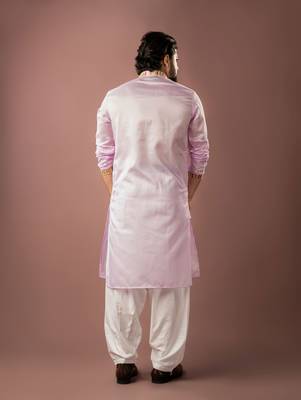 Baby pink color smart embroidered kurta for rich classy men's looks 5