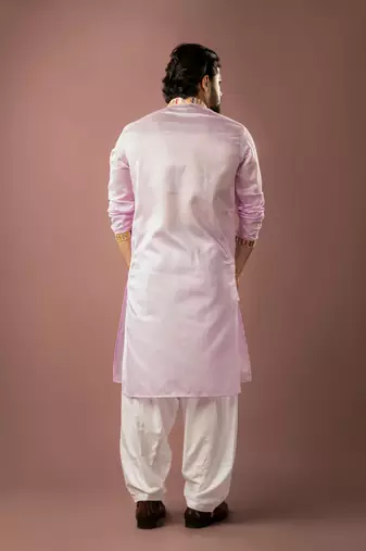 Baby pink color smart embroidered kurta for rich classy men's looks