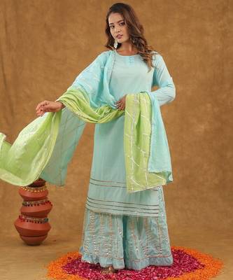 Blue green gotta pati sharara set with duptta 1
