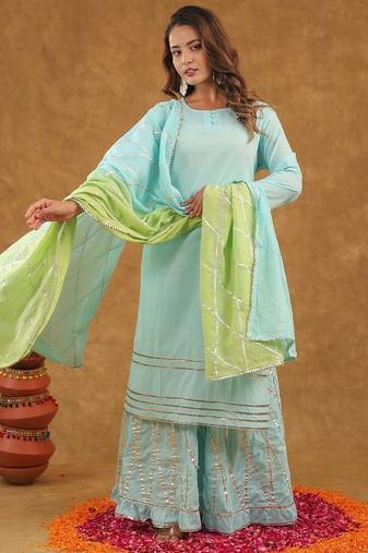 Blue green gotta pati sharara set with duptta