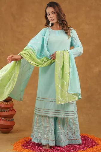 Blue green gotta pati sharara set with duptta