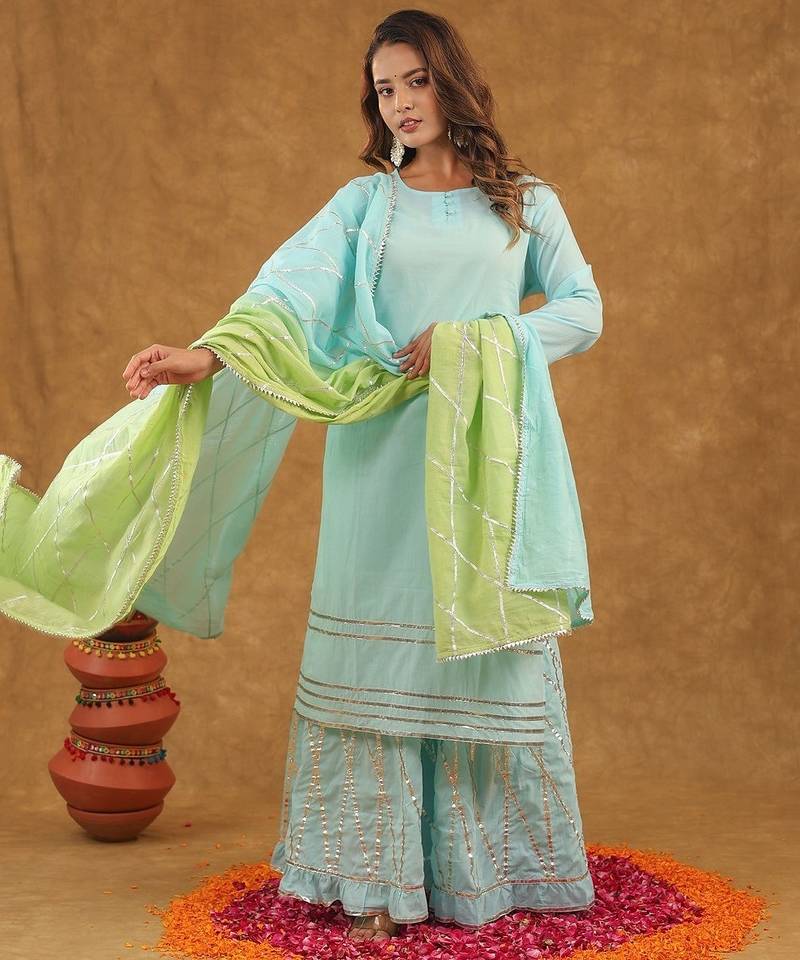Blue green gotta pati sharara set with duptta