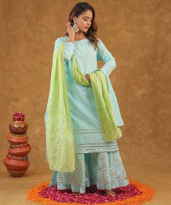 Blue green gotta pati sharara set with duptta 2