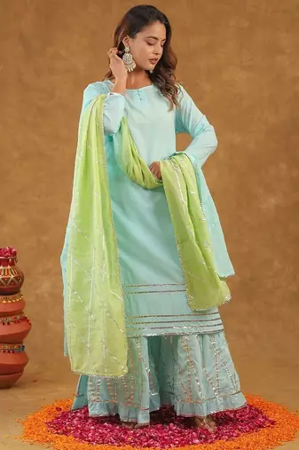 Blue green gotta pati sharara set with duptta
