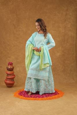Blue green gotta pati sharara set with duptta 3