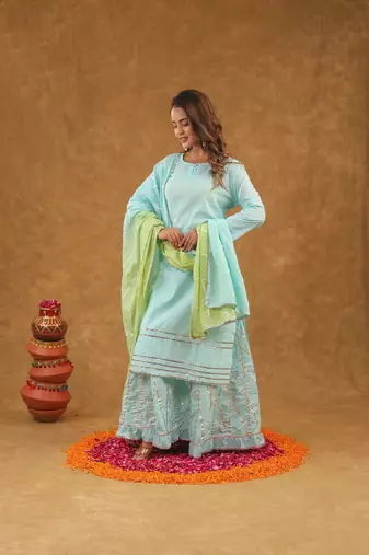 Blue green gotta pati sharara set with duptta