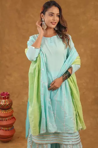 Blue green gotta pati sharara set with duptta