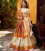 Off white Paithani Silk Zari Weaving Lehenga Choli with Jacquard Dupatta & Batwa