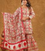 Red jaal printed sharara set with duptta