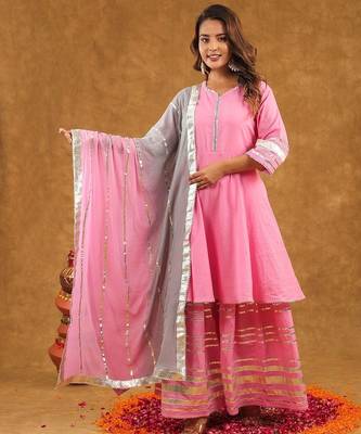 Pink gotta sharara set with duppta 1
