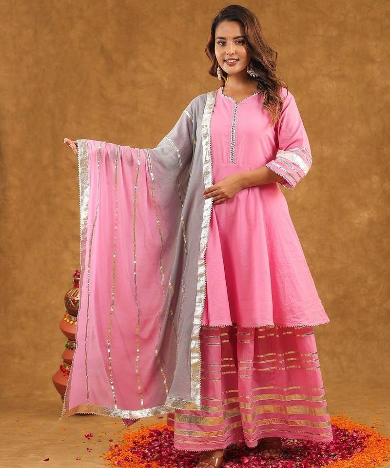Pink gotta sharara set with duppta