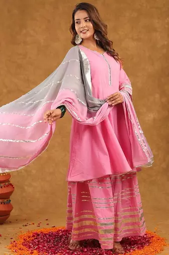 Pink gotta sharara set with duppta