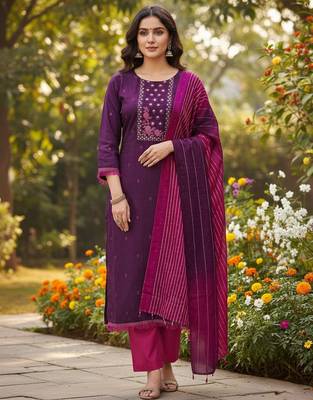 Purple color beautiful formal looks ethnic embroidered suit 1