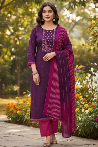 Purple color beautiful formal looks ethnic embroidered suit