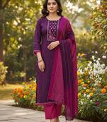 Purple color beautiful formal looks ethnic embroidered suit